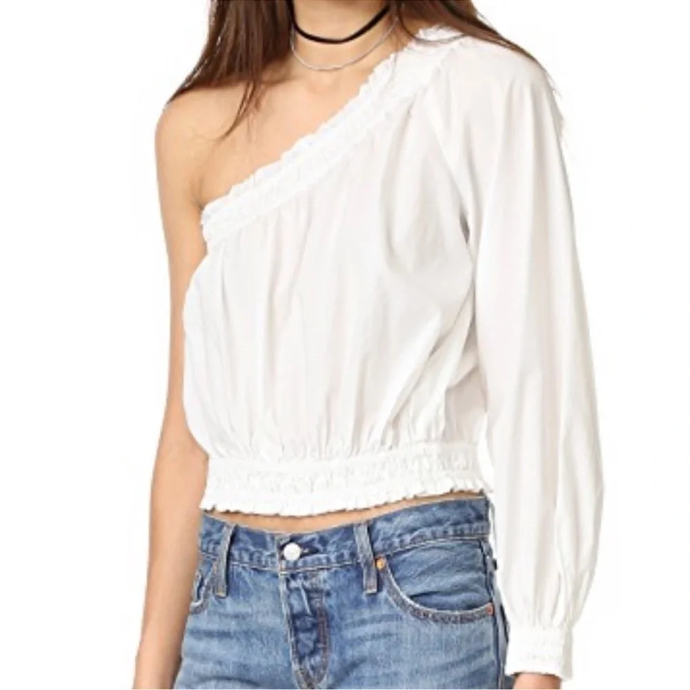 Free People White Cotton One Shoulder Top Size S